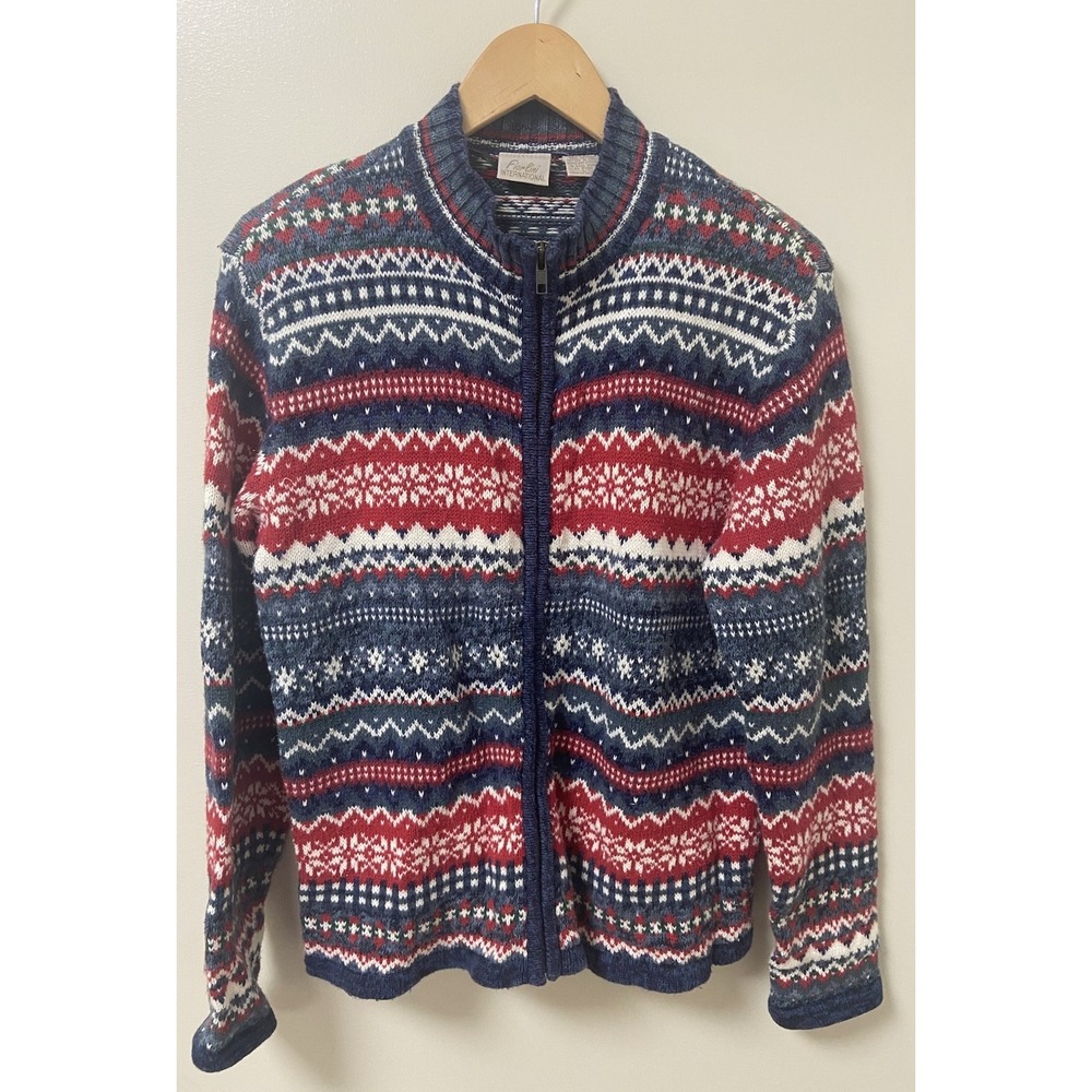 Fiorlini International Cardigan Womens L Nordic Fair Isle Zip Sweater VTG Granny